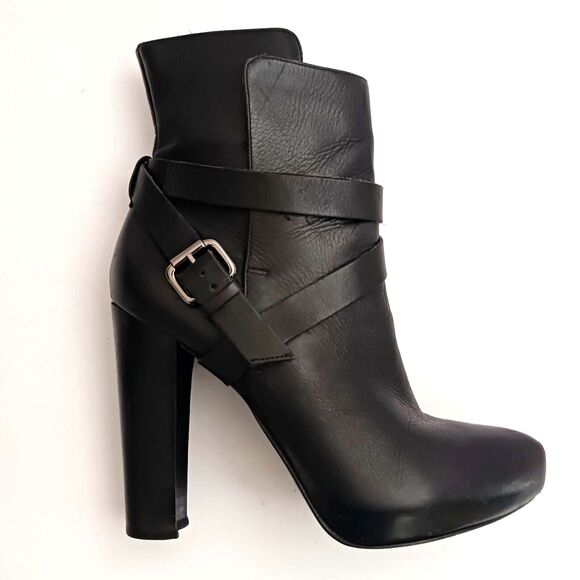 Animale Brazil Blk Leather Platform Ankle Boot Harness Strap High Block Heel  37 - Picture 7 of 13